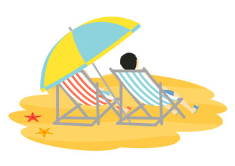 海水浴イラスト_浜辺で椅子に座る男女のイラスト_2
