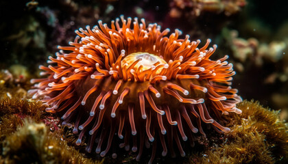 Naklejka na ściany i meble Colorful clown fish swim in tropical reef generated by AI