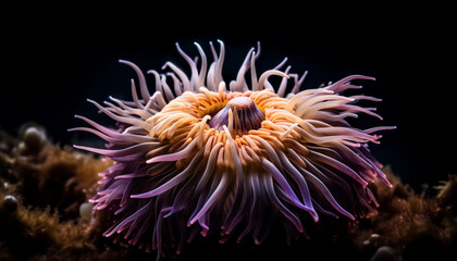 Deep underwater beauty Purple coral, clown fish generated by AI