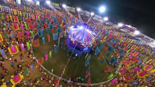 FPV Drone shot of Navratri festival. Navratri is an Indian Festival and It spans over nine nights. crowd in round shape