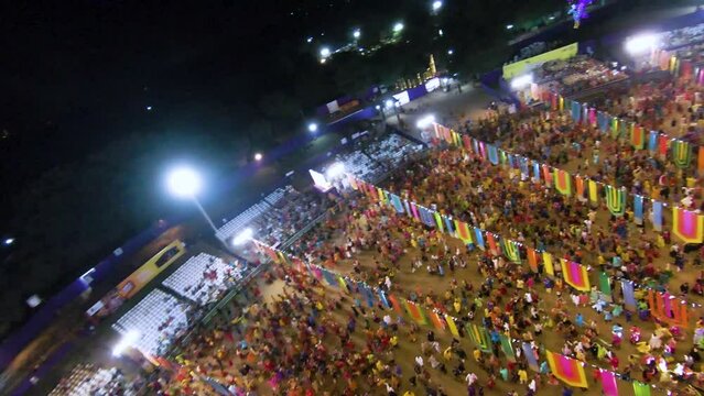 FPV Drone shot of Navratri festival. Navratri is an Indian Festival and It spans over nine nights. crowd in round shape