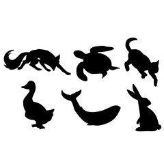 vector flat design animals silhouette set