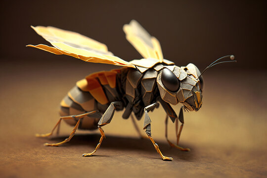 Image of paper origami art. Handmade paper wasp. Insect. illustration, generative AI