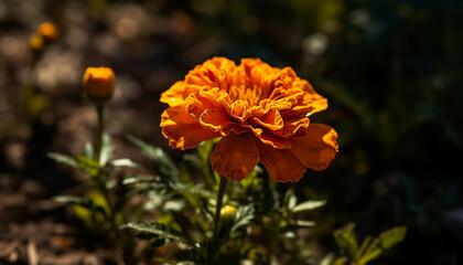Vibrant cosmos flower blossoms in rural meadow generated by AI