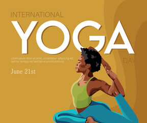 International Yoga Day. Yoga body pose, a group of women practicing yoga. Vector illustration for greeting banner, fitness club web site, invitation to exercise and improve health.