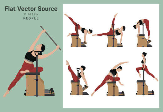 A person silhouette source that expresses the exercise pose of women with flexibility to enjoy indoor home training with Pilates chair equipment