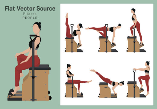 A person silhouette source that expresses the exercise pose of women with flexibility to enjoy indoor home training with Pilates chair equipment