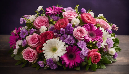 Fresh bouquet of pink and purple flowers generated by AI