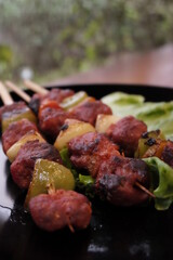 food usually sold in cafes, street food or restaurants, made from meat, vegetables, fried or boiled or baked
