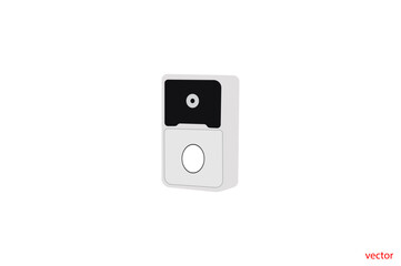 doorbell on the wall of the house with a surveillance camera vector illustration, The female hand presses a button doorbell with camera and intercom vector design for new business