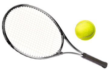Sport equipment ,Pink Tennis racket and Yellow Tennis ball sports equipment isolated On White background PNG File.