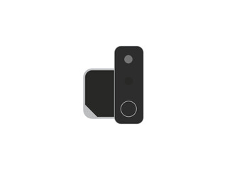 doorbell on the wall of the house with a surveillance camera vector illustration, The female hand presses a button doorbell with camera and intercom vector design for new business