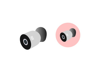 doorbell on the wall of the house with a surveillance camera vector illustration, The female hand presses a button doorbell with camera and intercom vector design for new business