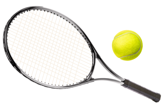 Sport equipment ,Pink Tennis racket and Yellow Tennis ball sports equipment isolated On White background PNG File.