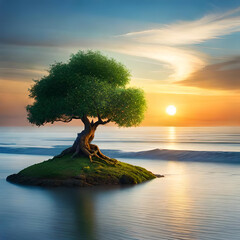 Fototapeta na wymiar tree on the beach at sunset