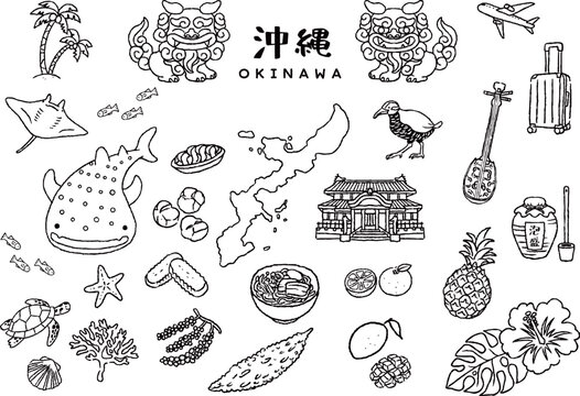 沖縄のイラストセット　手描き線画