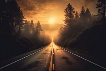 Fototapeta premium Travel Through Countryside. Picturesque Outdoor Scenery with Beautiful Skyline