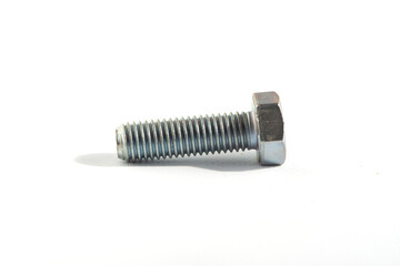 Metal hex head bolt close-up on white background. Bolts on a white background