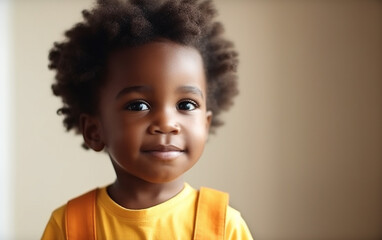 Black dark-skinned african american cute happy smiling boy portrait at home. Generative AI