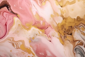 Abstract pink, white and gold alcohol ink art background. Generative AI illustration