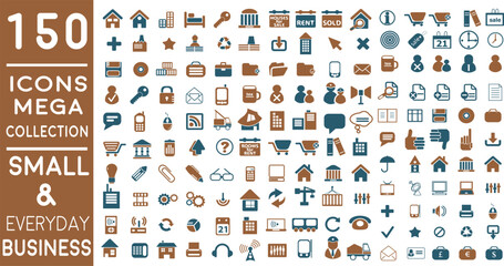 Premium Essential Flat Business Icons for Small Business and Everyday Use | Modern flat line icons set of global business services and worldwide operations. Premium quality 150+ icon pack.