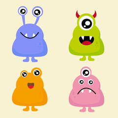 cute alien monster set illustration design, illustration for children