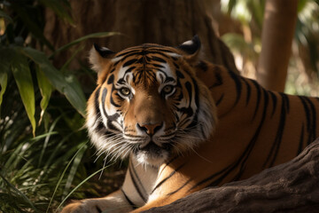Fototapeta na wymiar a Sumatran tiger under a tree