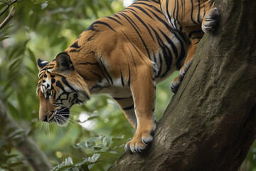 a Sumatran tiger on a tree branch