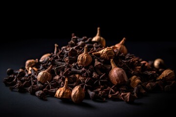Obraz premium Heap Dried Cloves On Black Background