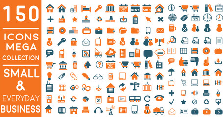 Premium Essential Flat Business Icons for Small Business and Everyday Use | Modern flat line icons set of global business services and worldwide operations. Premium quality 150+ icon pack.