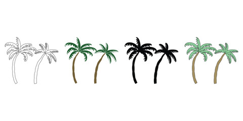 Fototapeta premium Tropical Paradise Palm Tree Vector Clipart Collection, palm tree silhouette, Colorful Vector Illustration of summer seasonal palm tree.