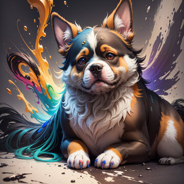 
dog arts, artwork style, very colorful