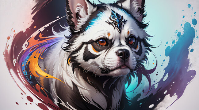 
dog arts, artwork style, very colorful