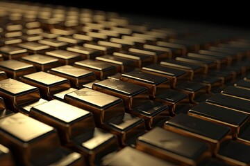 Macro View Of Rows Of Gold Bars On Black Background