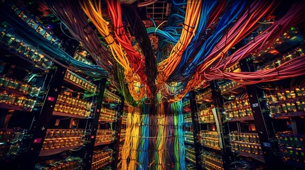 Fotobehang Room with a tangle of colorful cables © professionals