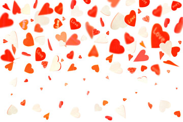 Heart of Valentines petals falling on white background. valentine's day concept on transparent png file