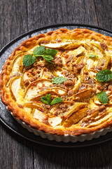 German Apfelkuchen, Apple Custard Cake, top view