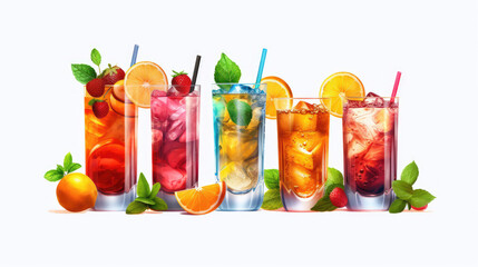 Fototapeta premium Summer cocktails on a white background, Generative AI