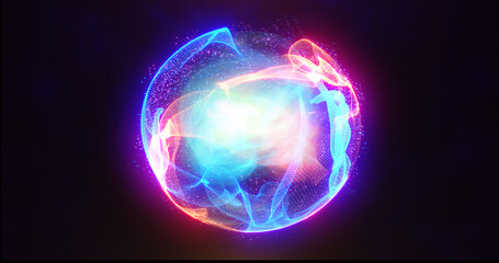 Abstract energy sphere with glowing bright particles energy scientific futuristic hi-tech background