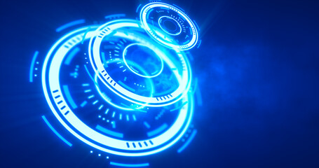 Abstract round blue ring of lines HUD elements circles energy futuristic scientific hi-tech digital abstract HUD background
