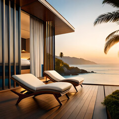 lounge chairs at sunset