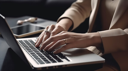 Lady's hands working with a laptop