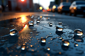 Water droplets on the road - obrazy, fototapety, plakaty