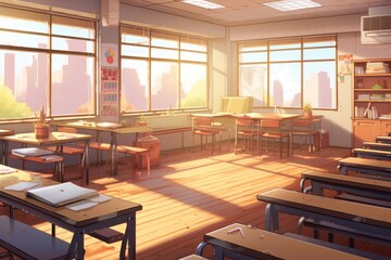 Anime style background, game background, classroom school. Generative AI