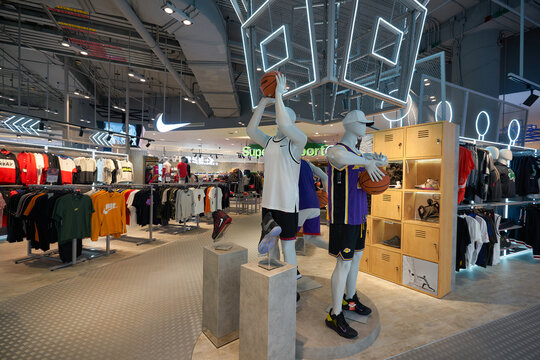 BANGKOK, THAILAND - CIRCA JANUARY, 2020: mannequins wearing Nike apparel displayed at Siam Paragon shopping mall in Bangkok.