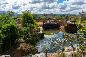 Fototapeta na wymiar Lake with rocks around in the countryside of Vientiane, Laos