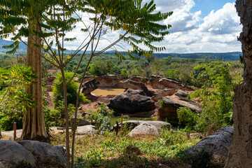 Lake with rocks around in the countryside of Vientiane, Laos