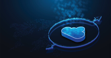 A vector illustration depicting the cloud computing. Cloud image on dark blue background. Diversity in the use of the cloud computing.