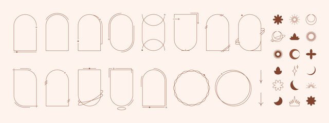 Minimalistic aesthetic elements and frames. Y2k line art design.