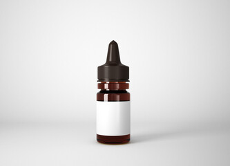 Amber glass dropper bottle mockup on gray background, 3d rendering